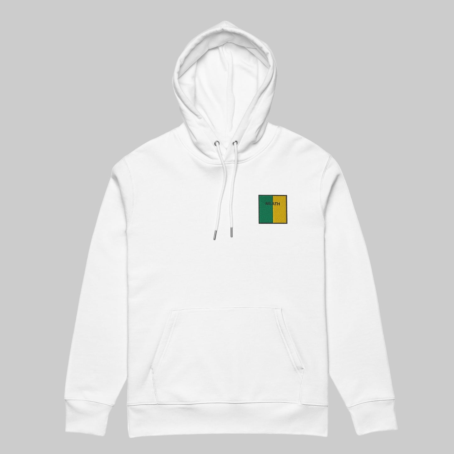White hoodie with county Meath emblem front left