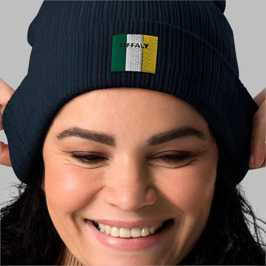 Embroidered Offaly Organic Beanie - 100% organic cotton - Irish Counties Collection