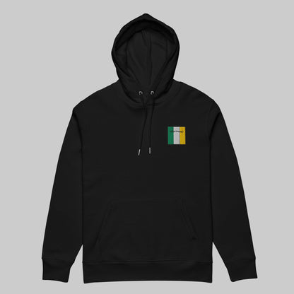 Black hoodie with a UIBH FHAILÍ emblem 